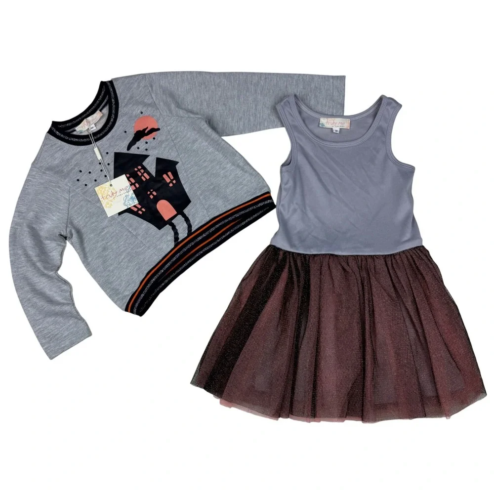 NEW Truly Me Halloween Girls Outfit Set Long Sleeve Sweatshirt and Tutu Dress 3T